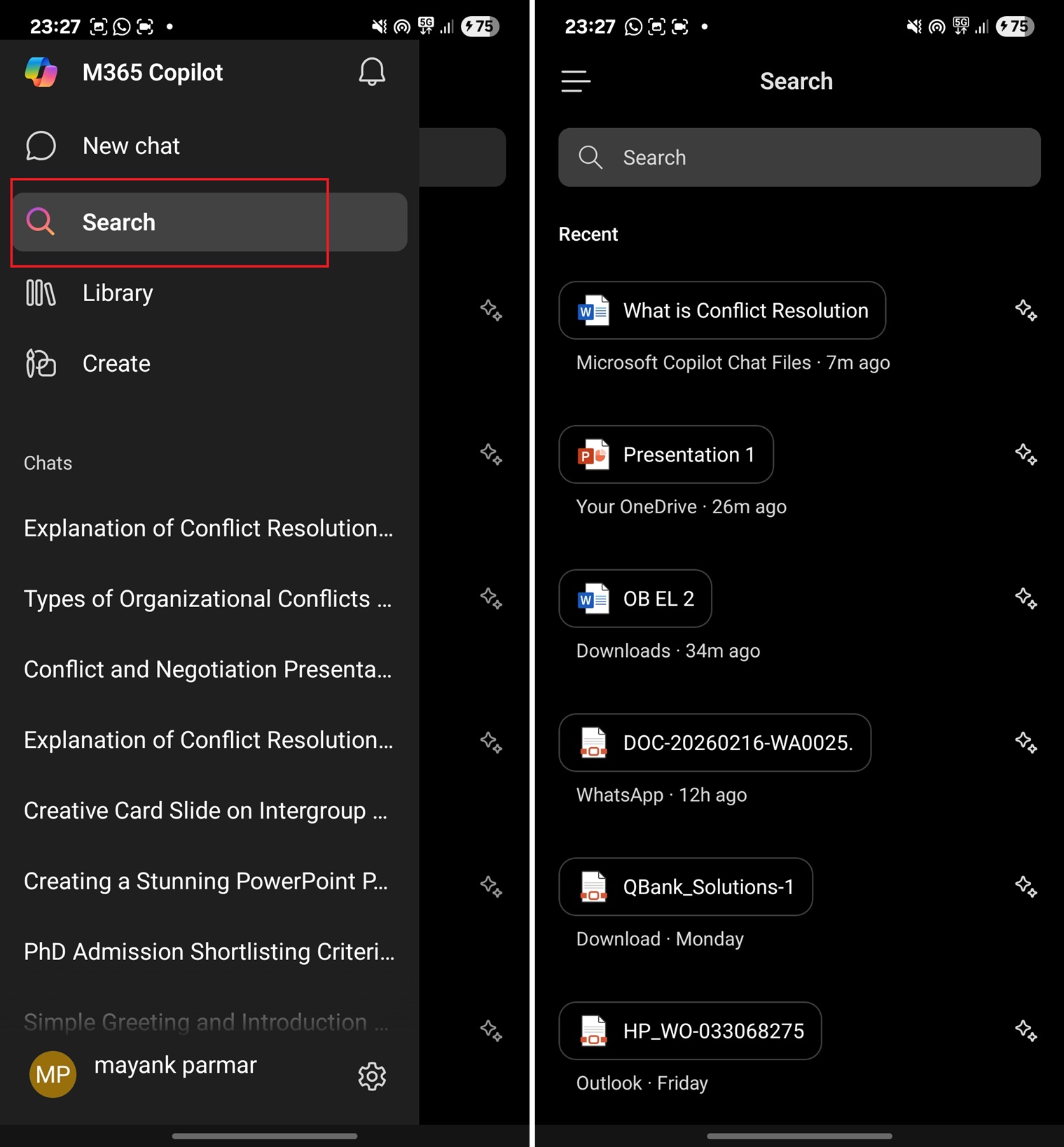 Microsoft 365 app Search tab