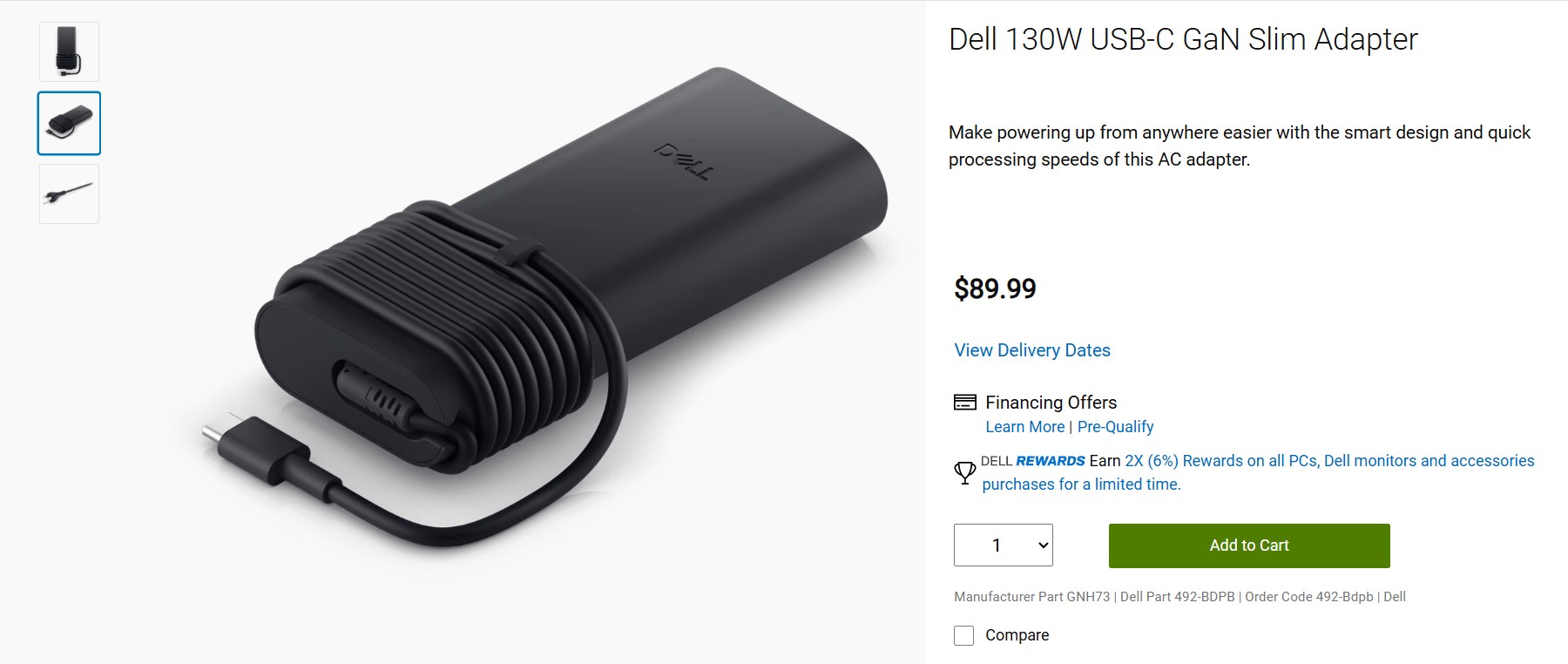 Dell 130W USB-C GaN Slim Adapter