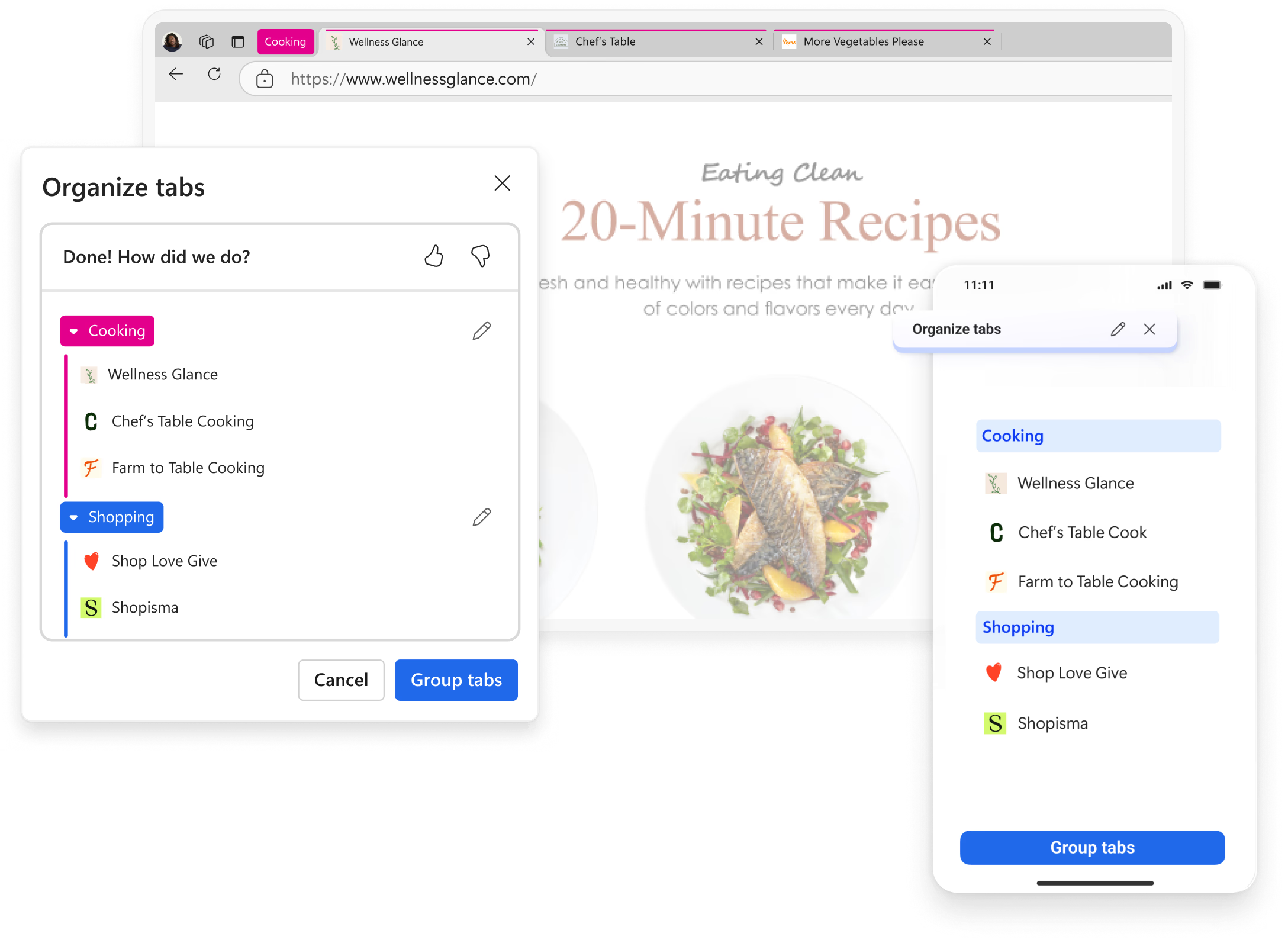 Organize tabs feature in Microsoft Edge