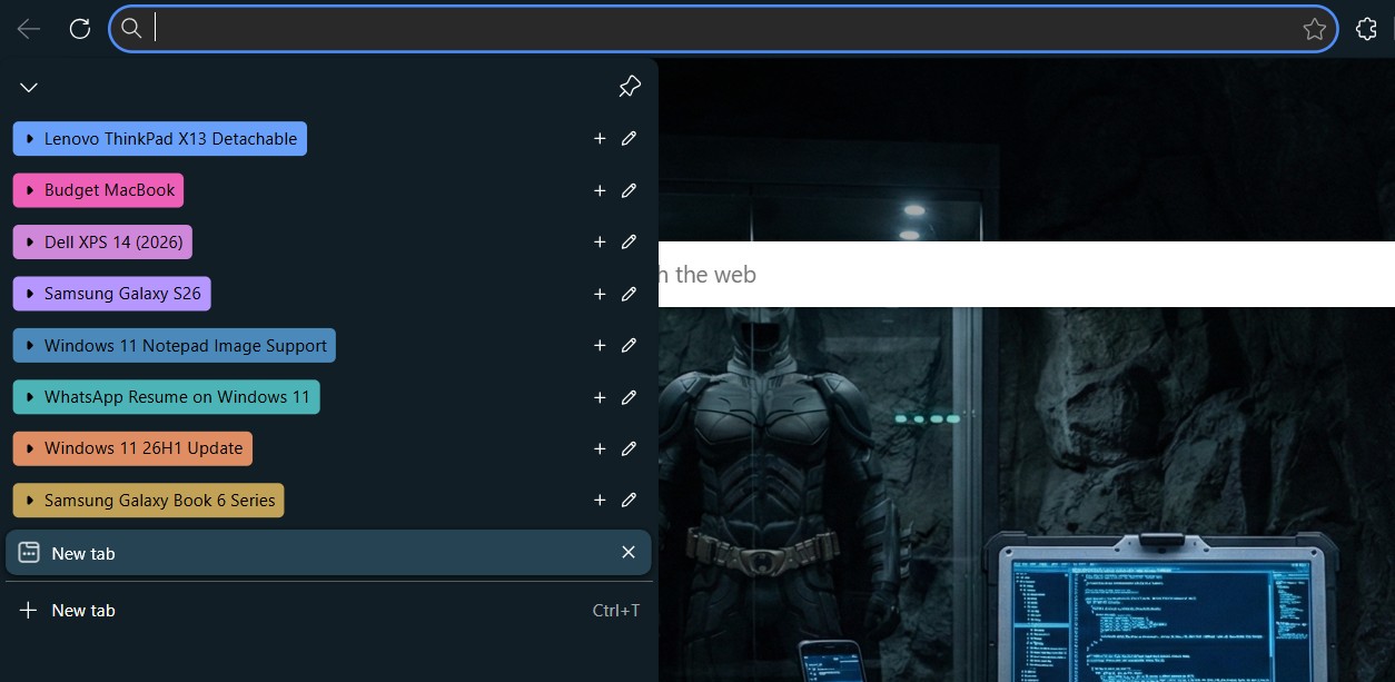 Organize tab feature after organizing 8 topics automatically