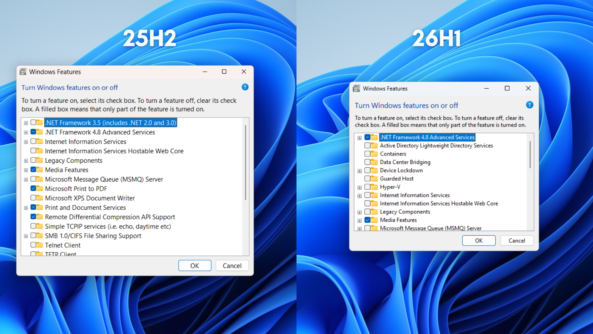 .NET Framework 3.5 is unavailable in Windows 11 26H1