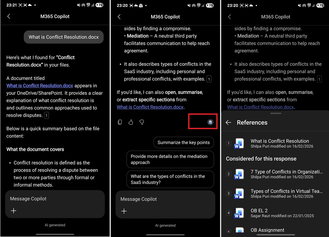 Microsoft 365 Copilot flow on Android