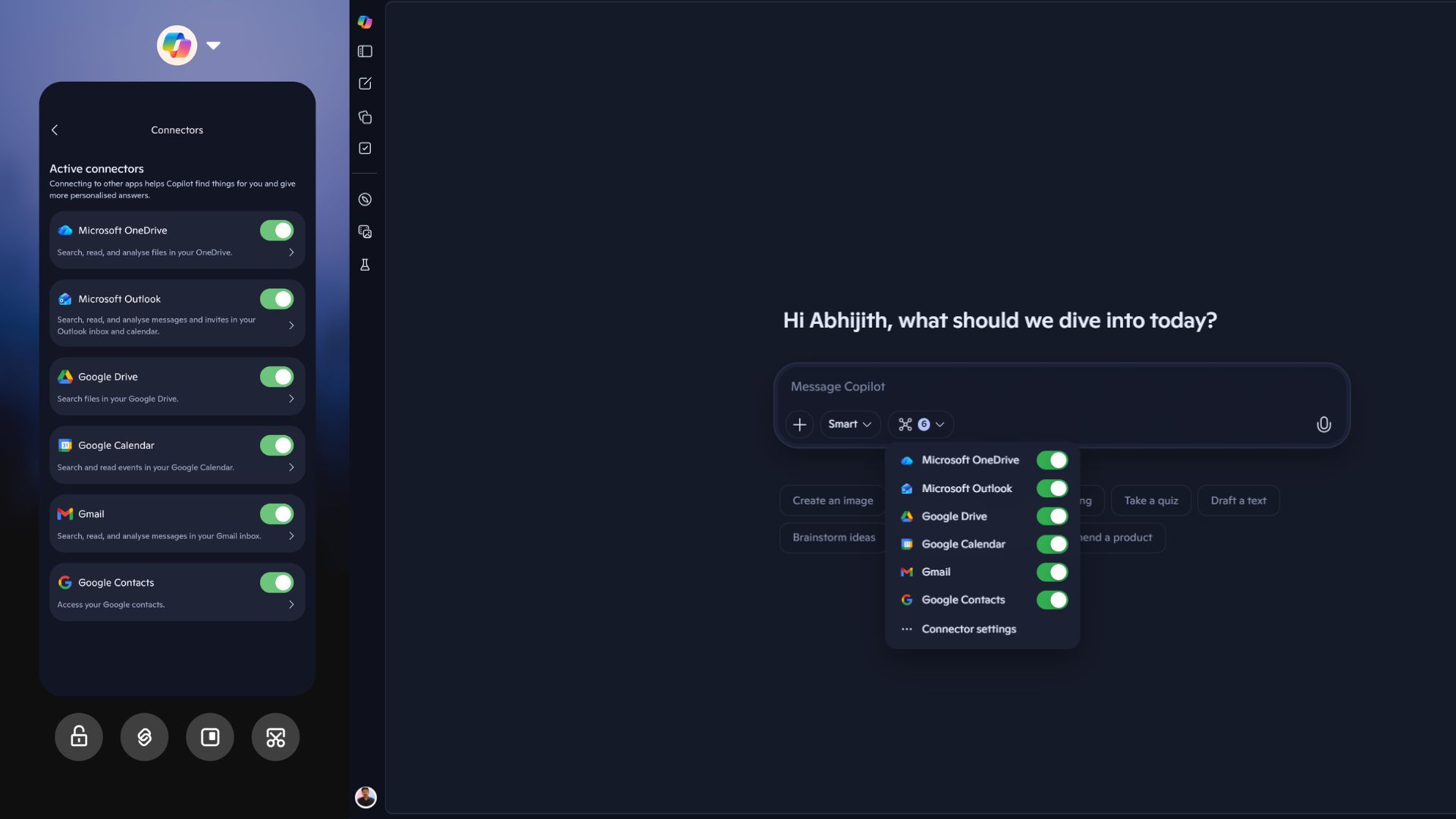 Connectors in Copilot Android app and Copilot Web