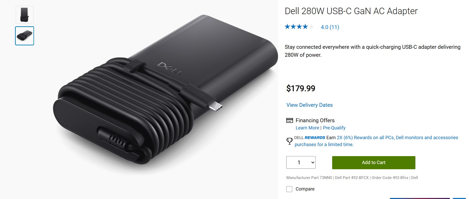 Dell 280W USB-C GaN AC Adapter