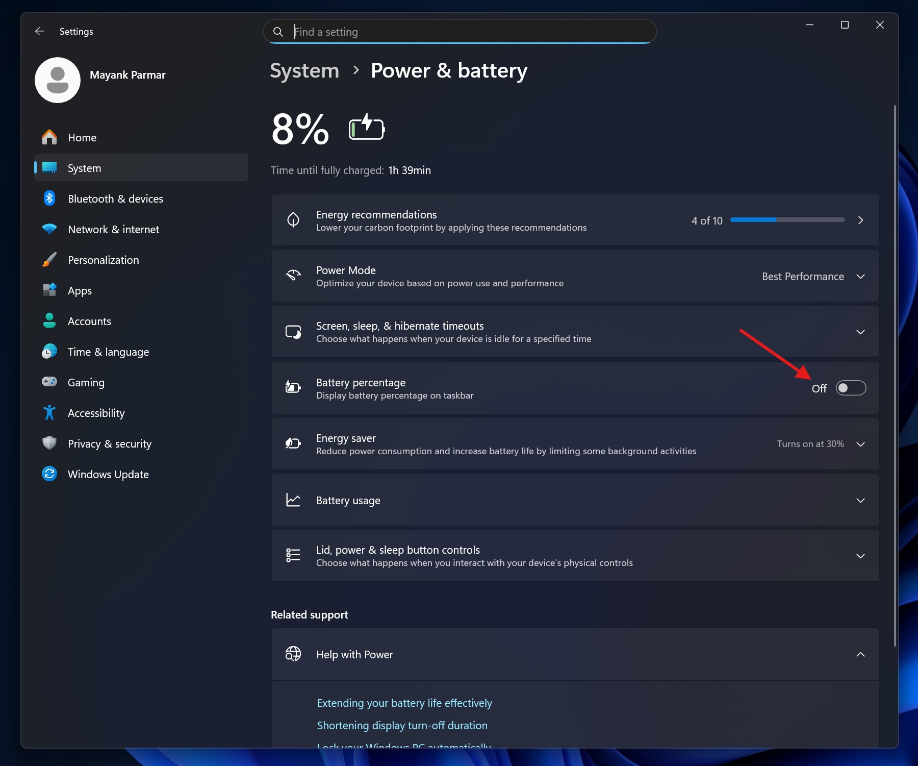 Windows 11 Show Battery Percentage