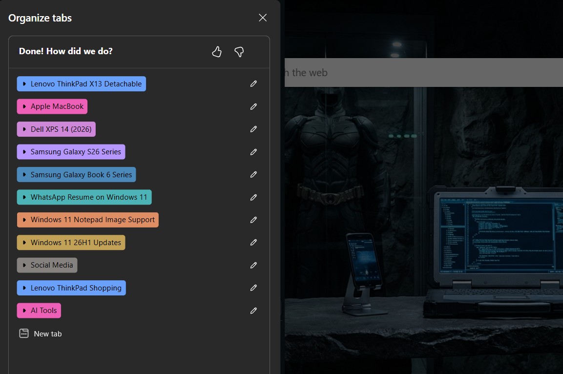 Tab Group names given by Organize tab feature