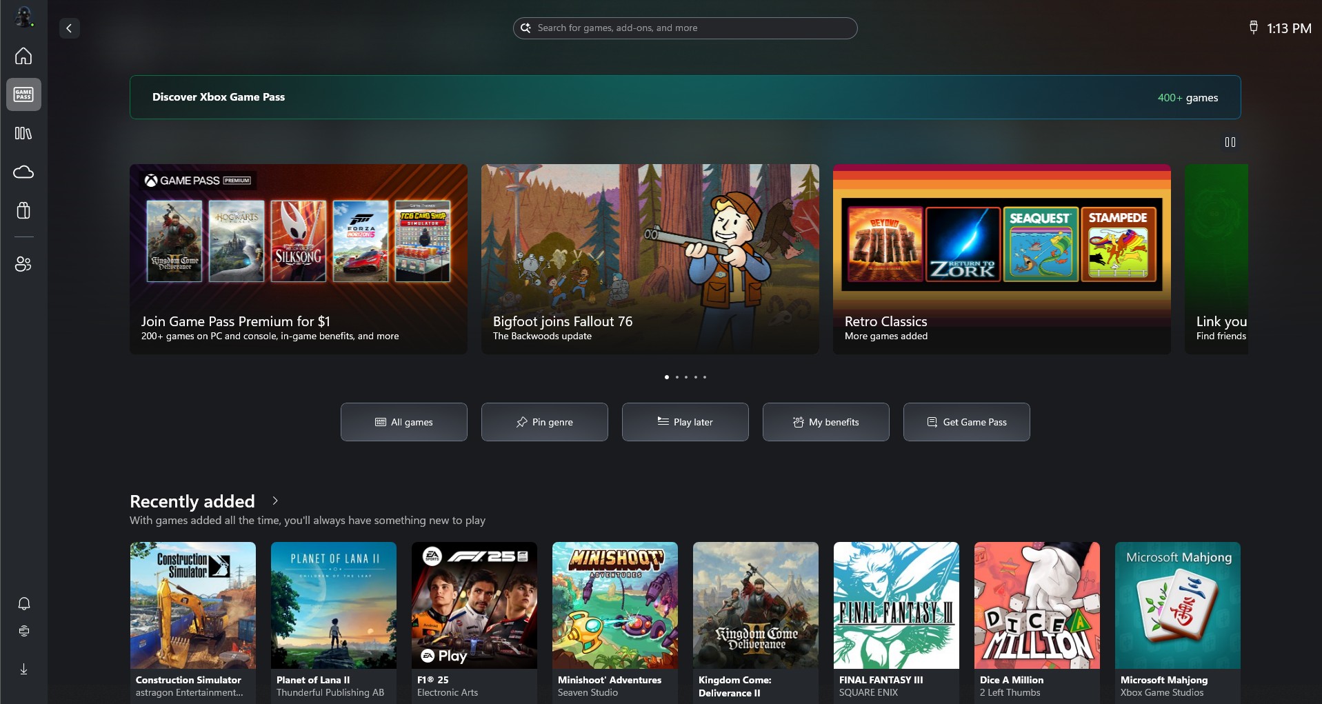 Game Pass in Xbox mode for Windows PC
