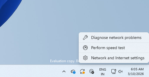 Perform speed test shortcut on the taskbar