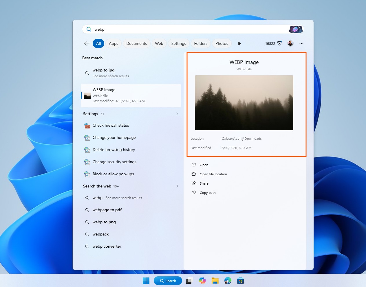 Windows Search new file preview