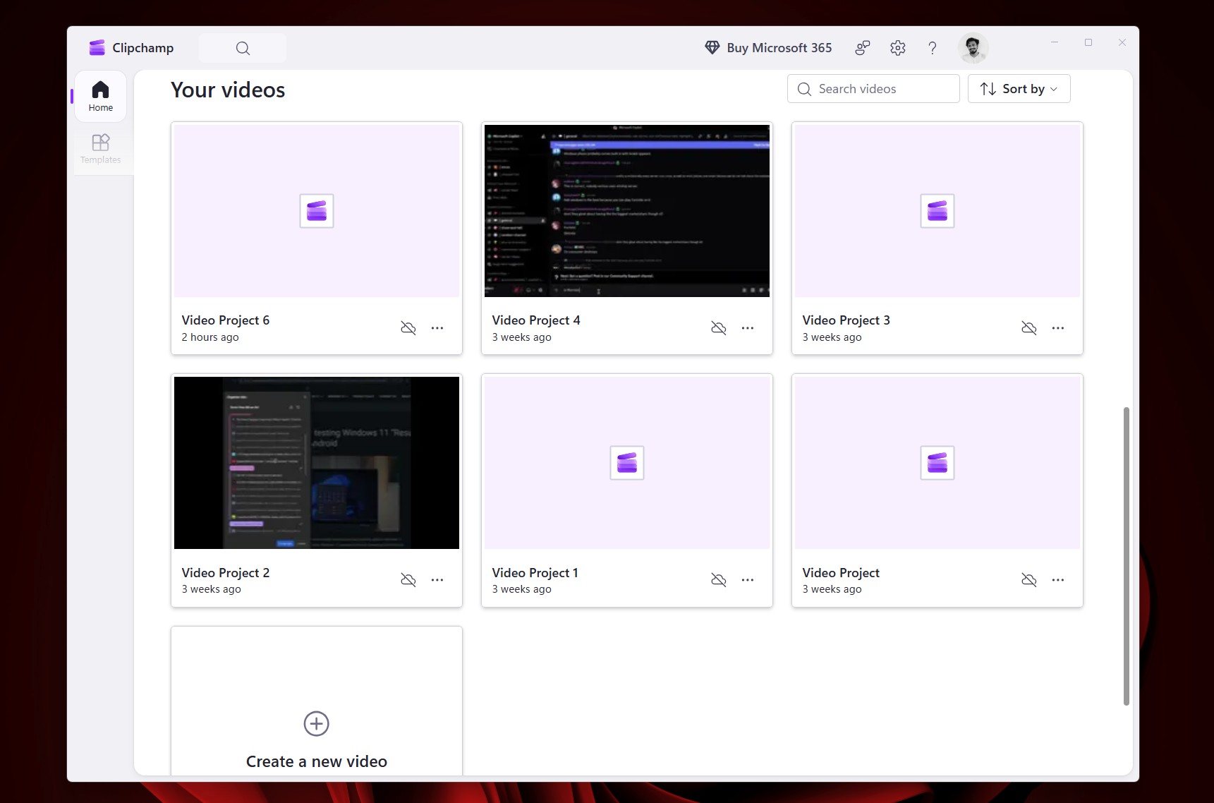 New Video Projects created in Clipchamp