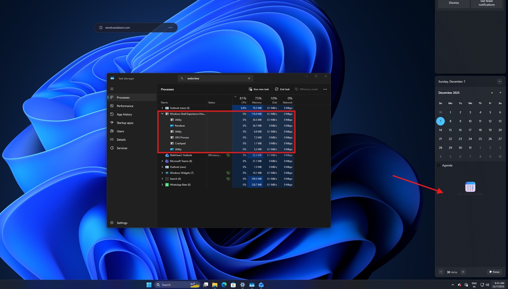Windows 11 Notification Center WebView2