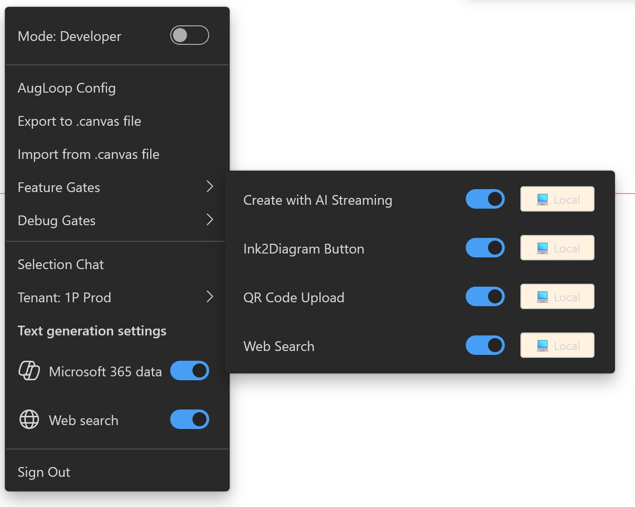 Advanced settings in Copilot Canvas