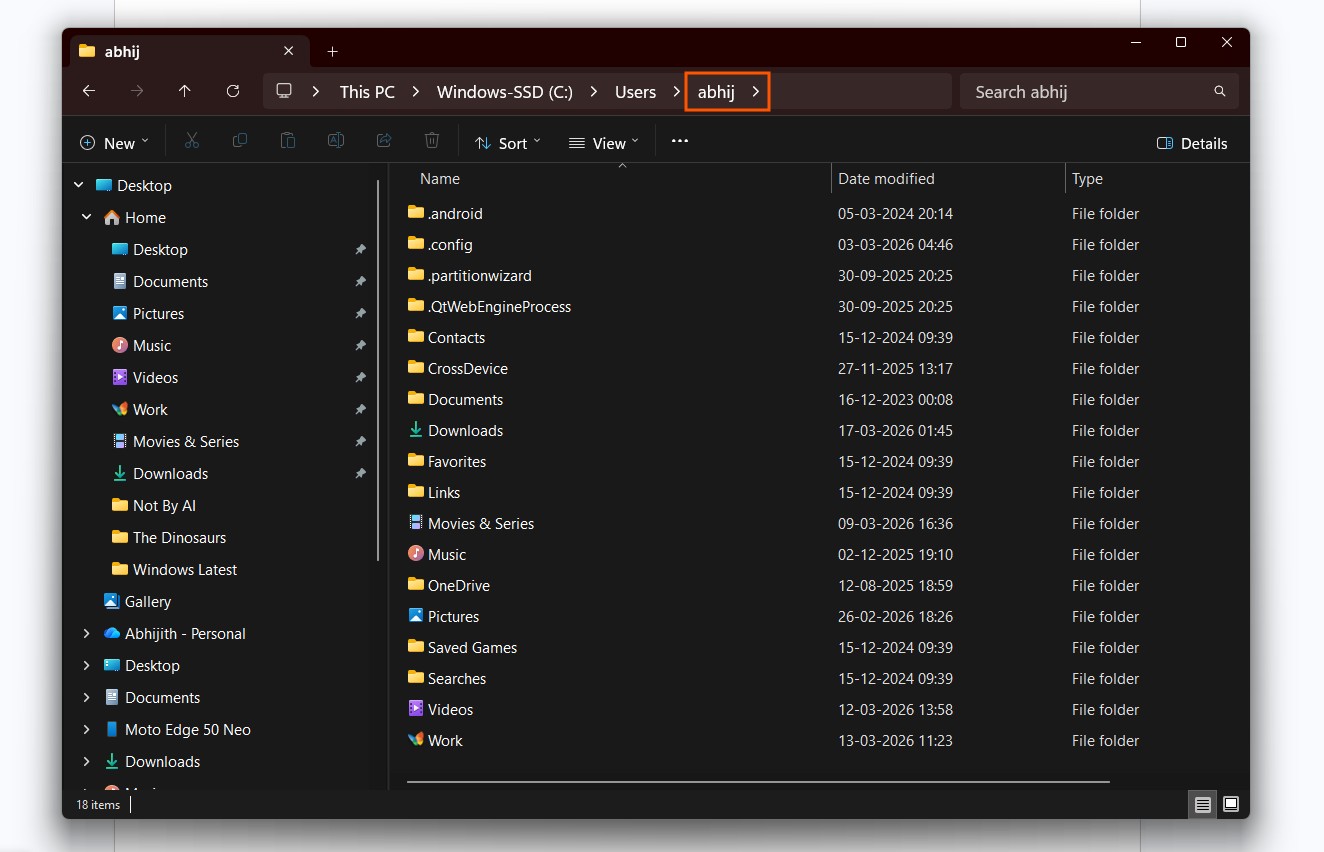 Windows 11 默认用户文件夹内部