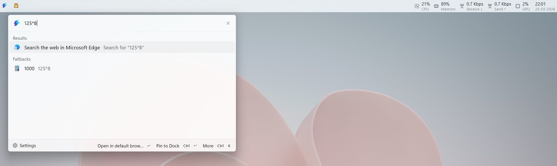 Basic calculation in the Command Palette Dock