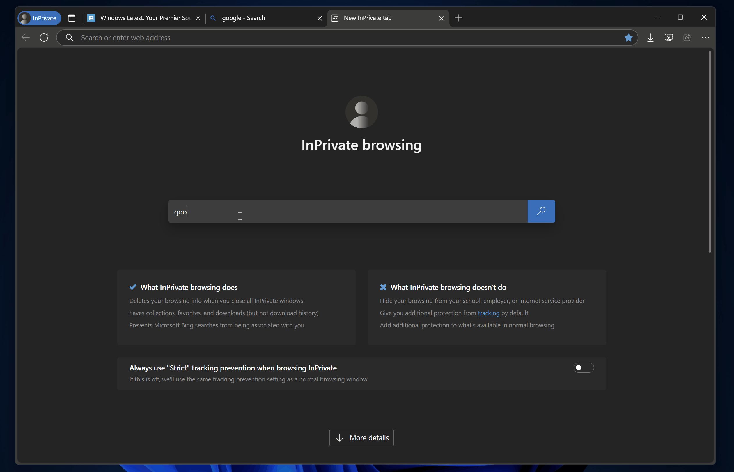 Bing when opening Google