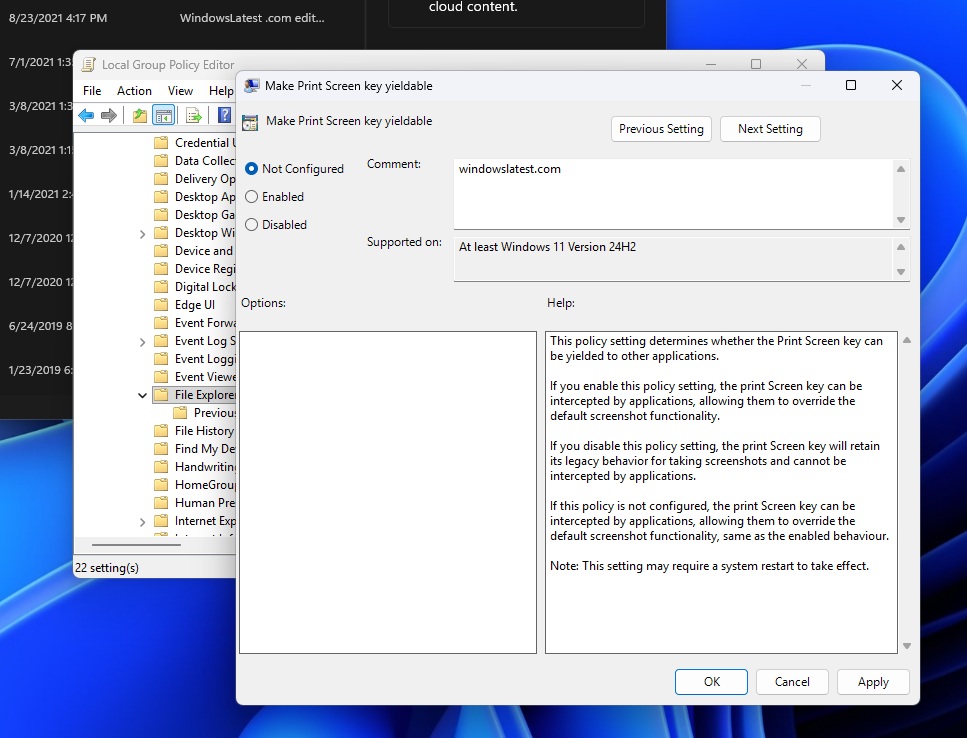 Print Screen key in Group Policy