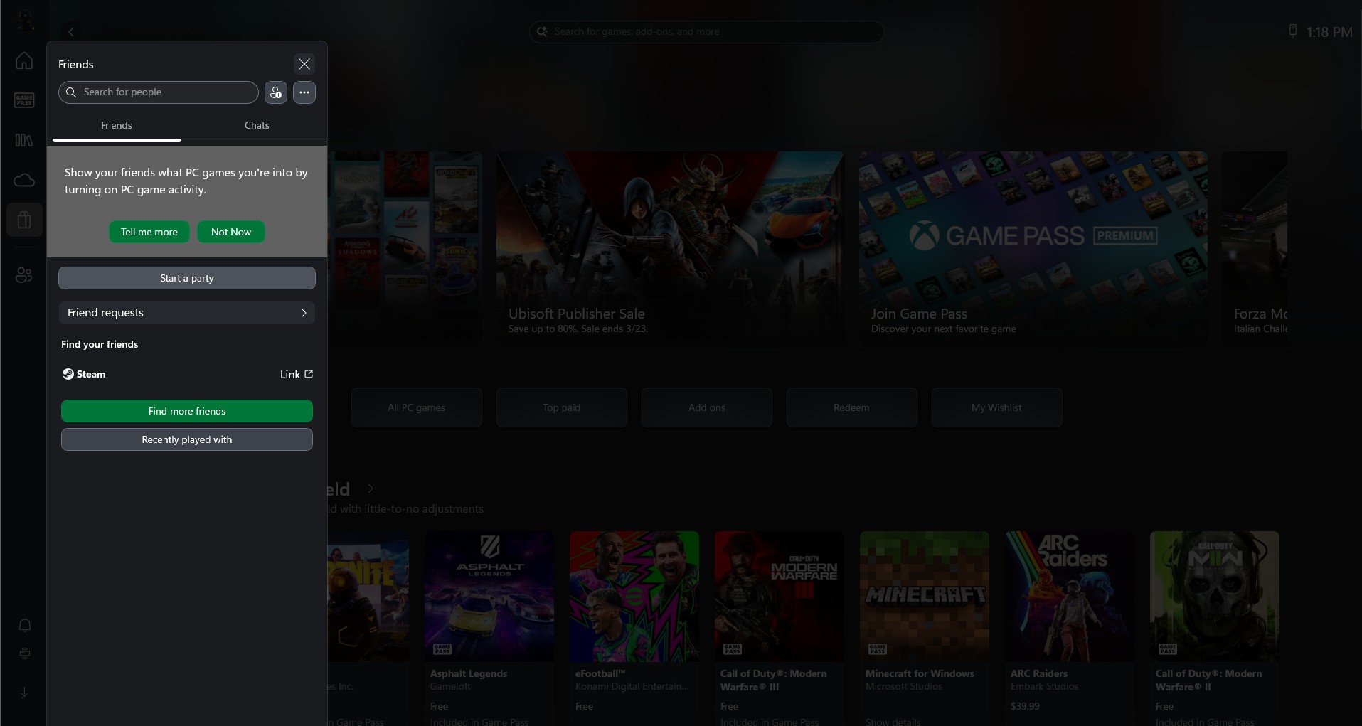 Social tab in Xbox Mode