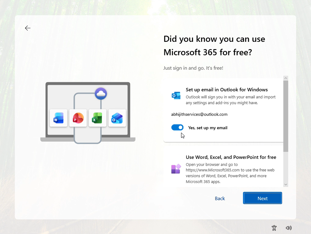 另一个自动开启 Outlook 设置的 Microsoft 365 广告