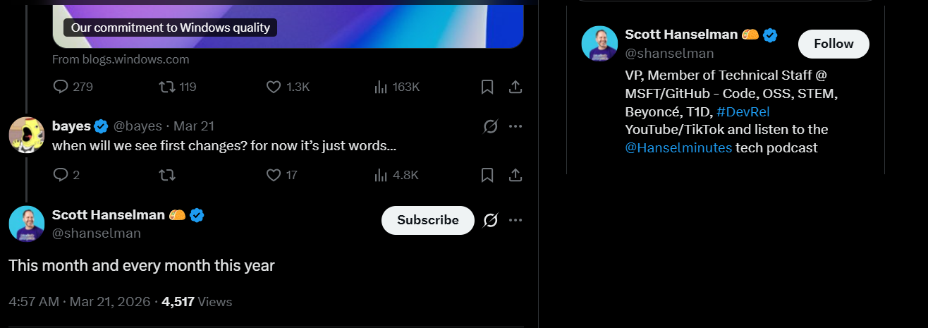 Scott Hanselman谈Windows 11改进的发布时间