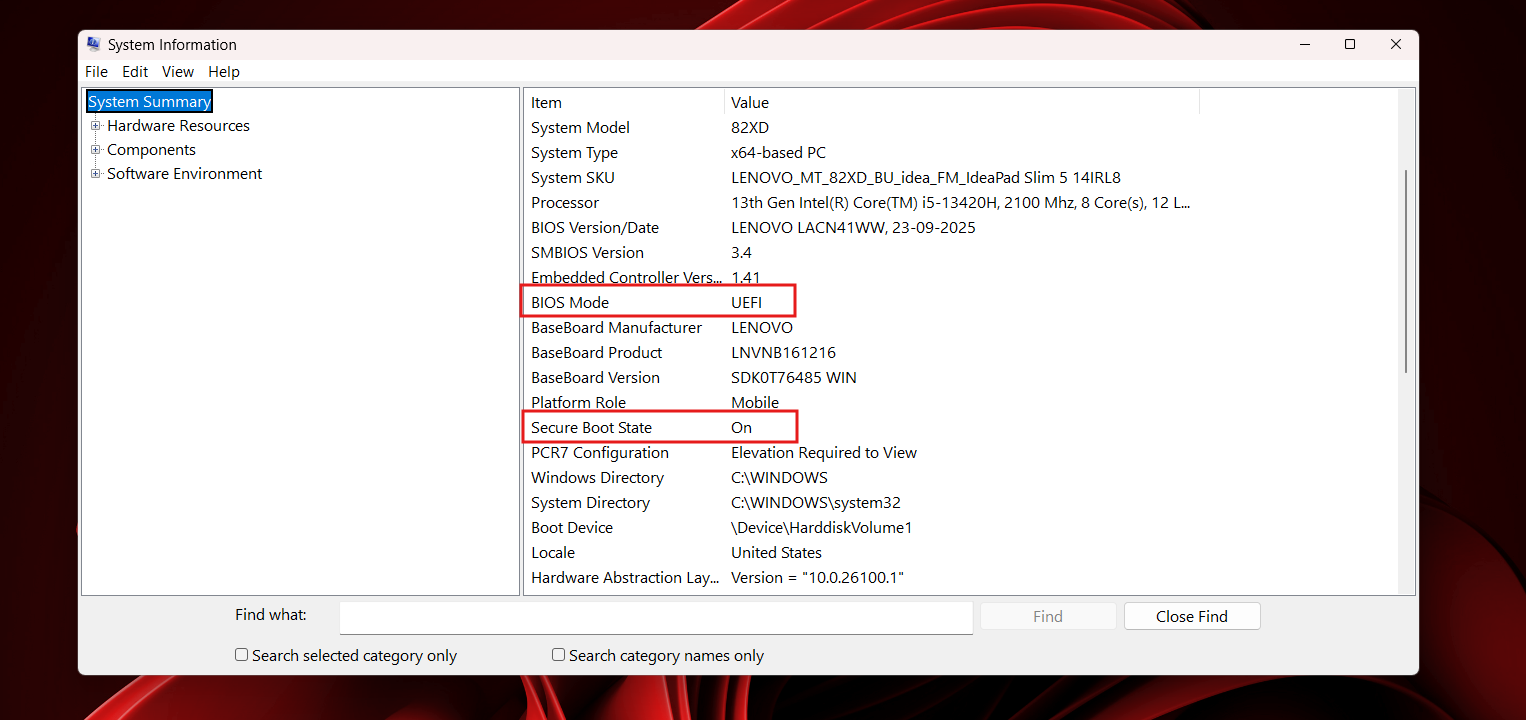 Checking the System Information (msinfo32) utility is the quickest way to verify if Windows recognizes your Secure Boot state as active.