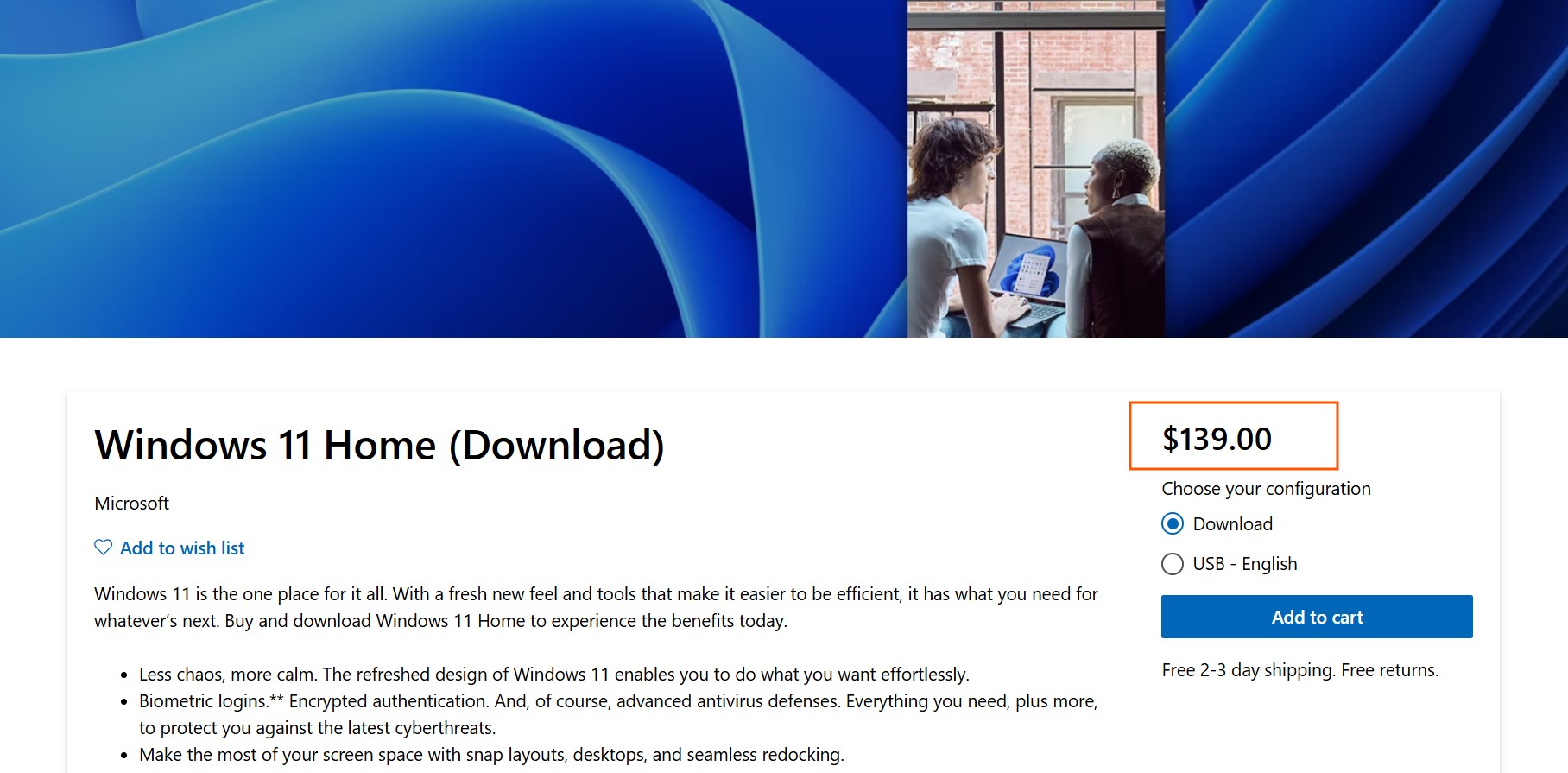 Cost of Windows 11 Home edition