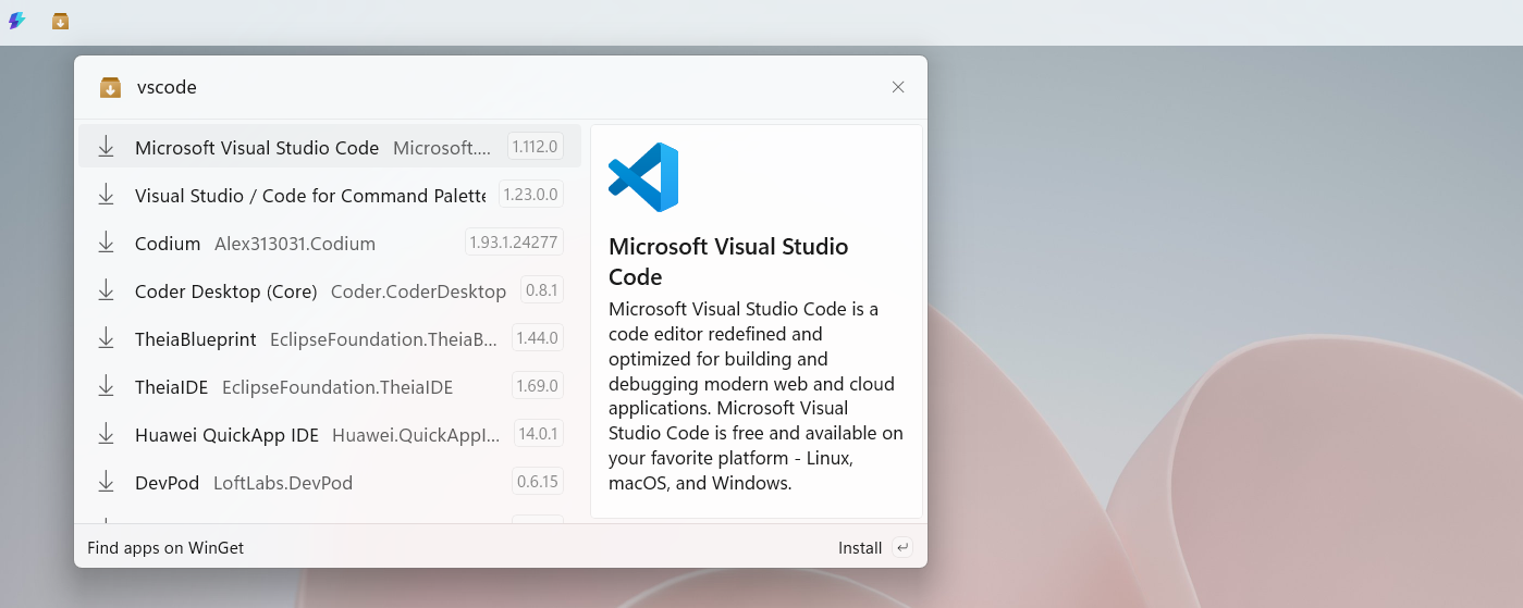 Using WinGet in Command Palette Dock