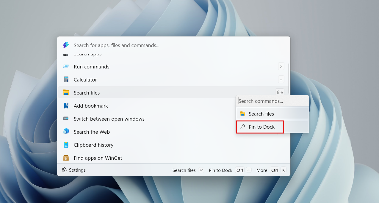 Pinning Search Files to the Dock