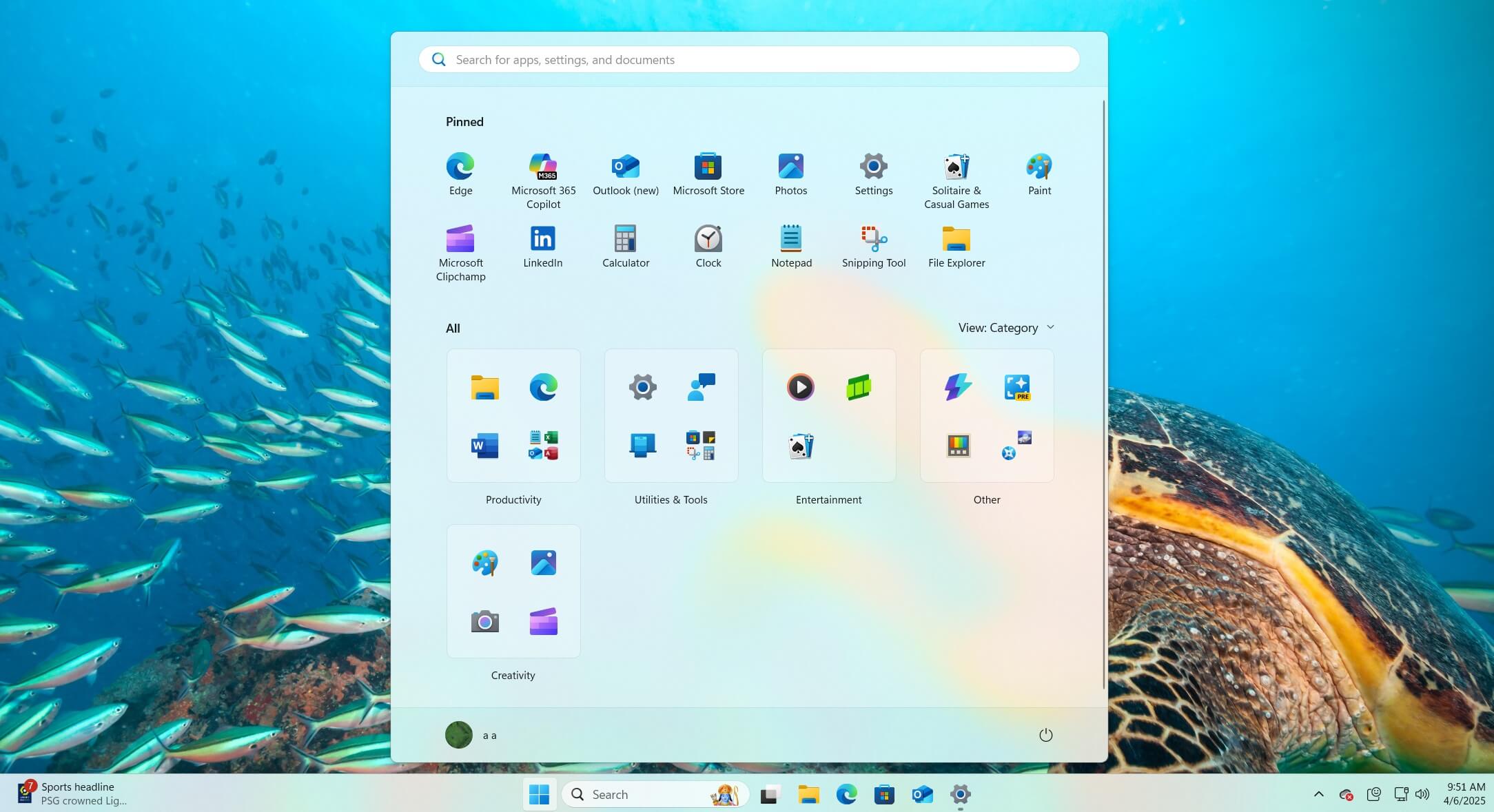 Start menu UI