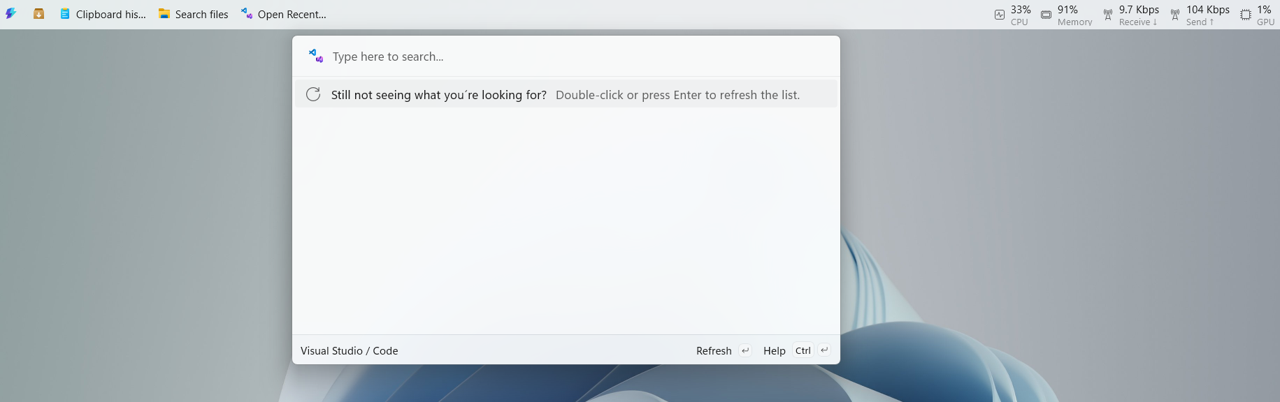 Recent Visual Studio Code in Command Palette Dock