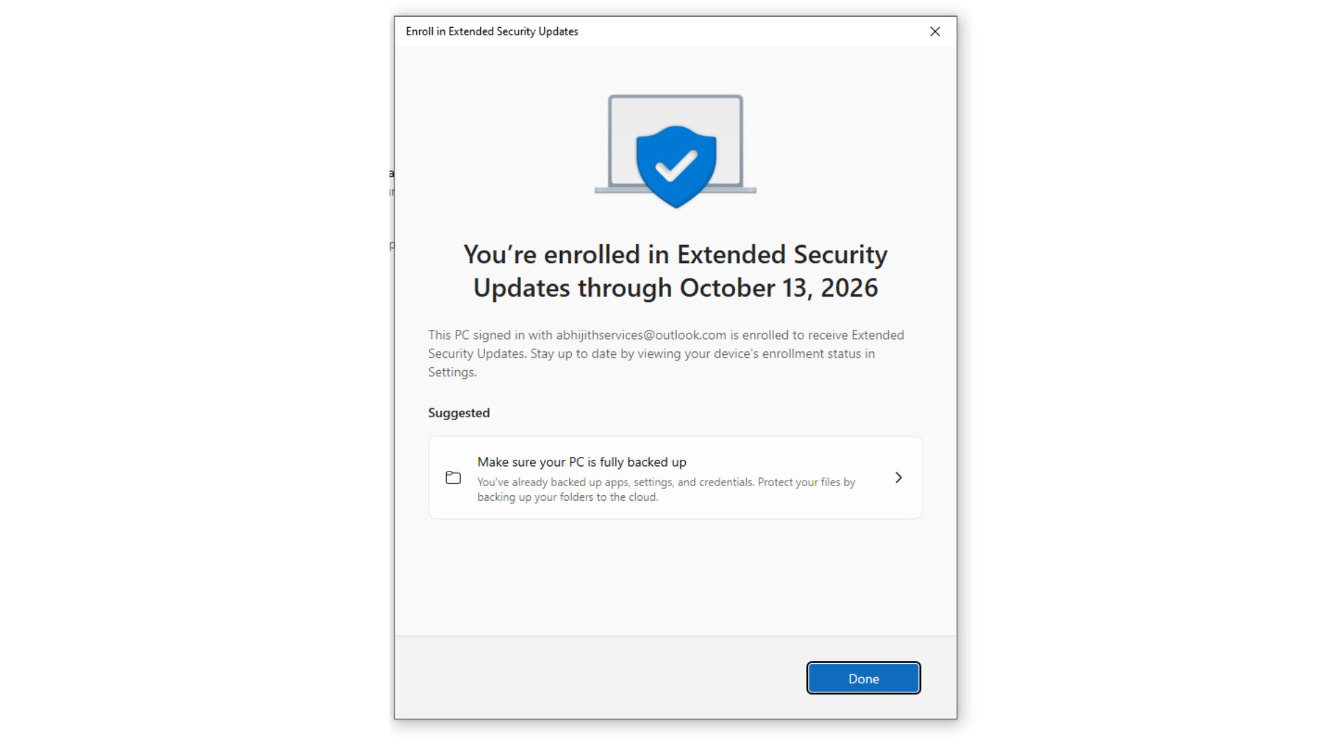Windows 10 PC is now eligible for ESU