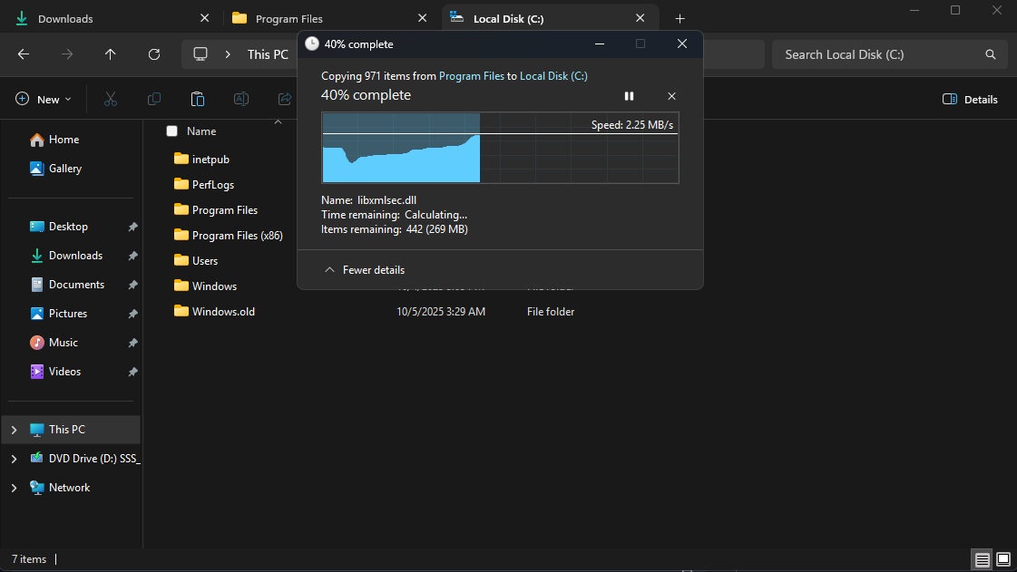 Windows 11 dark mode dialog with blue colour