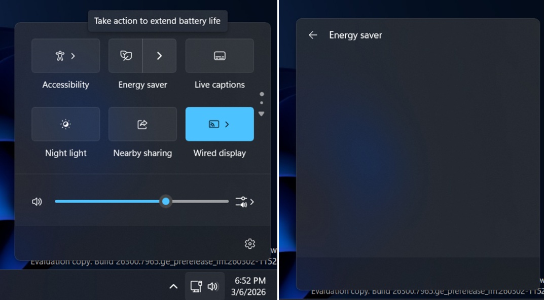 Windows 11 Quick Settings view
