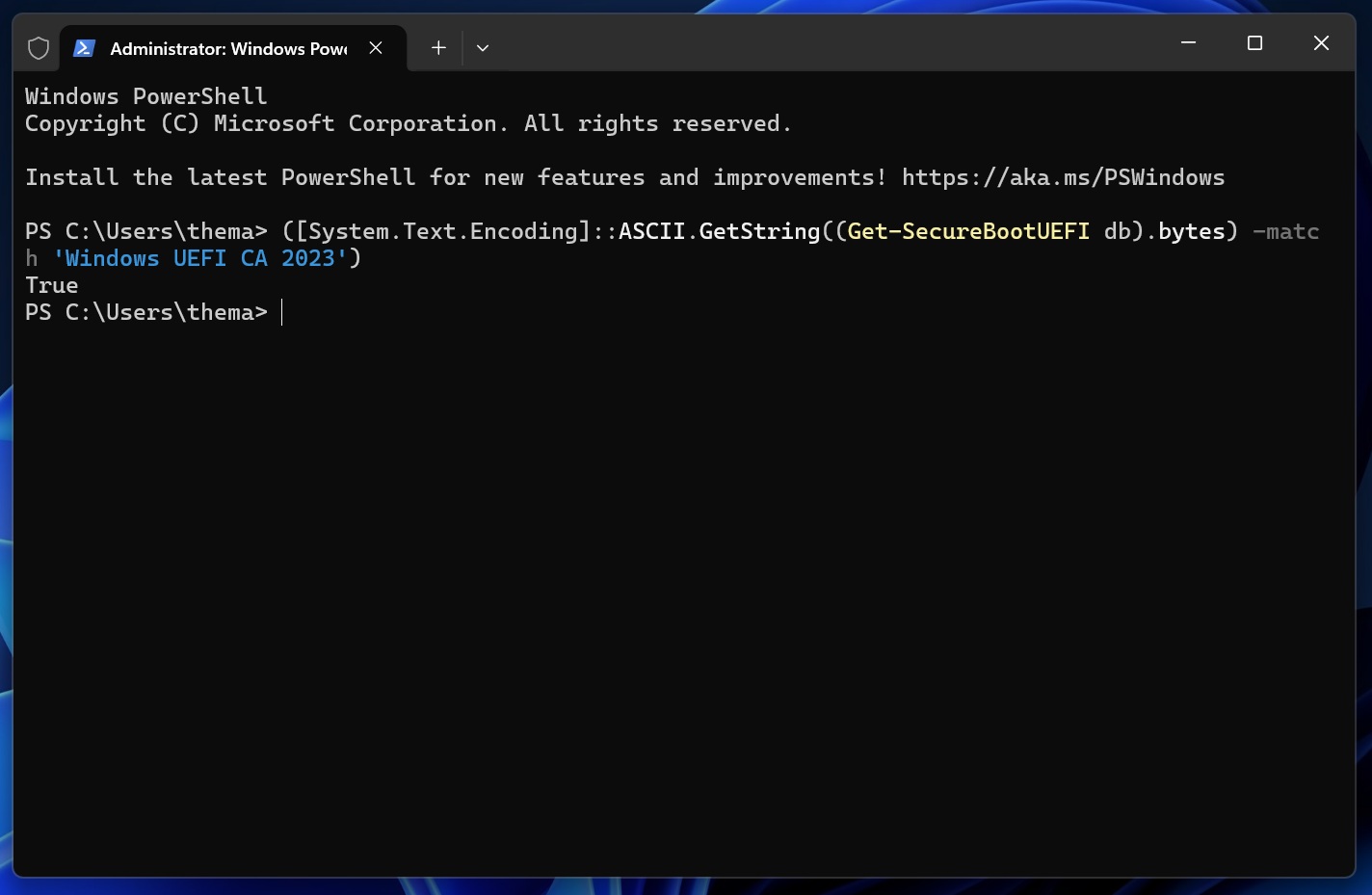 Verify Secure Boot 2023 certificate on Windows 11