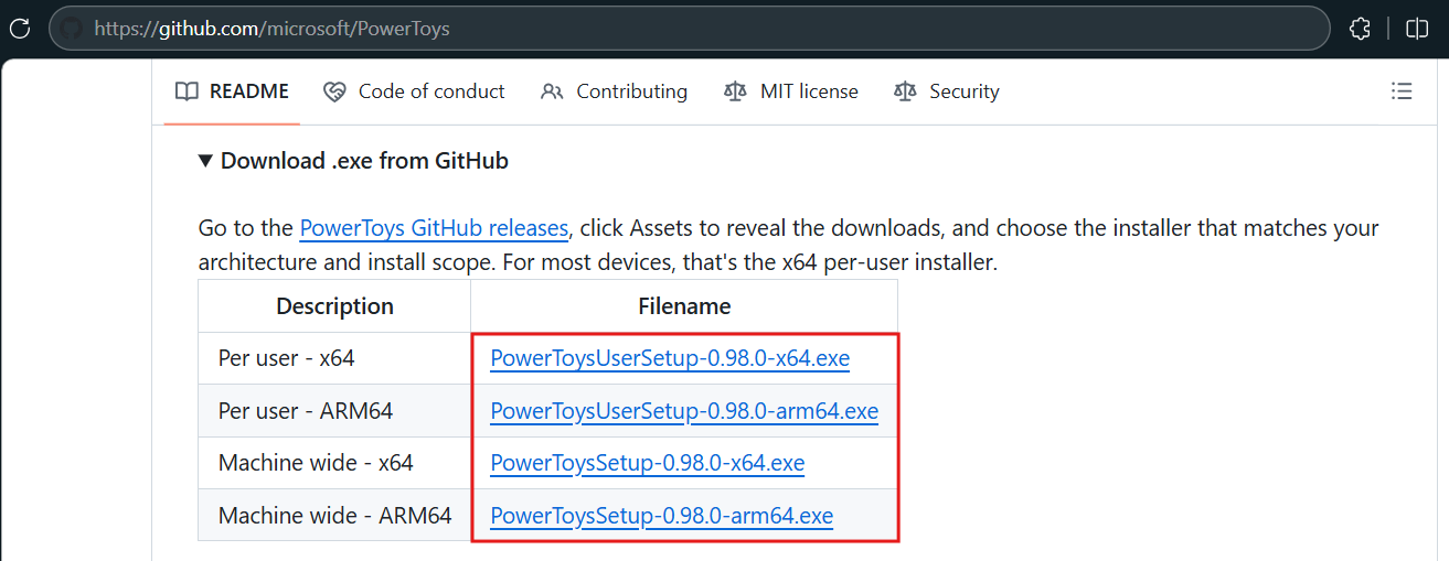 Download PowerToys from GitHub