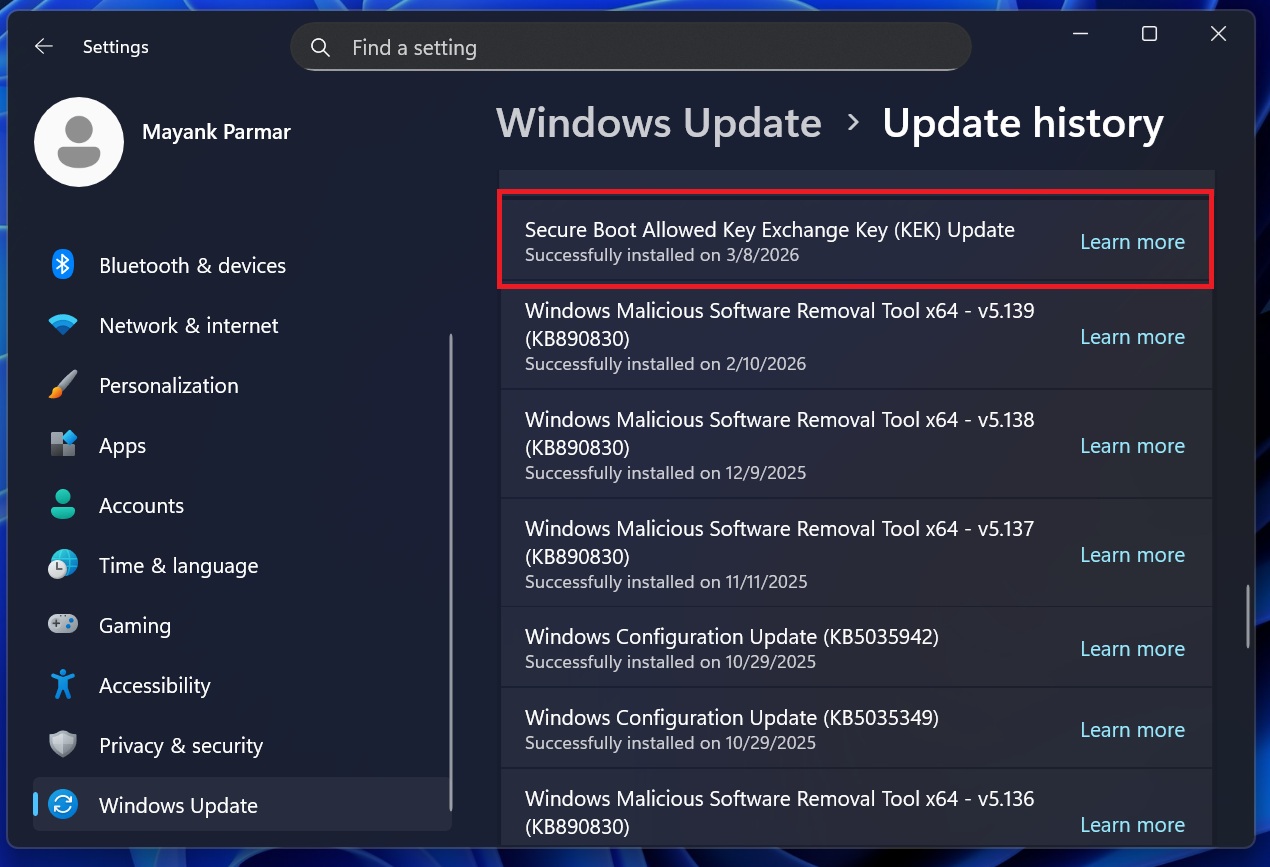 Secure Boot certificate in Windows 11