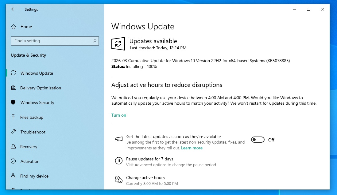 2026-03 Cumulative Update for Windows 10 Version 22H2 for x64-based Systems (KB5078885)