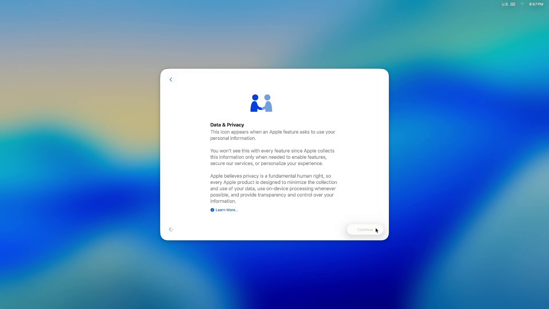 macOS 设置过程中隐私页面