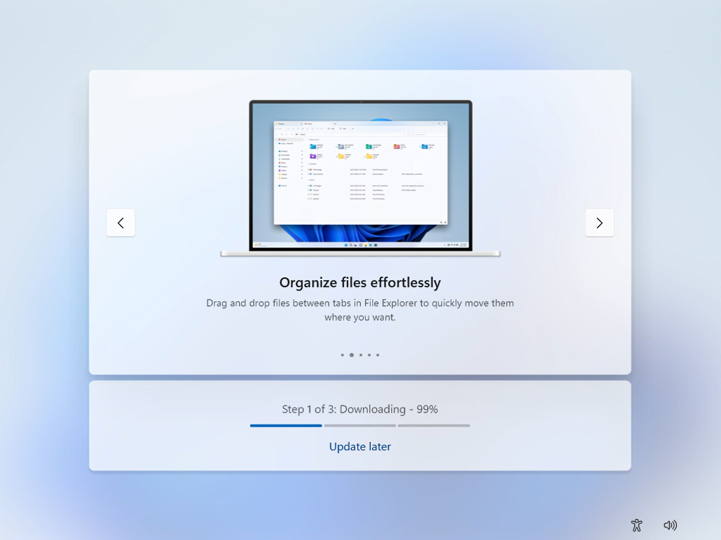 下载到99%时 Windows 安装界面显示稍后更新按钮