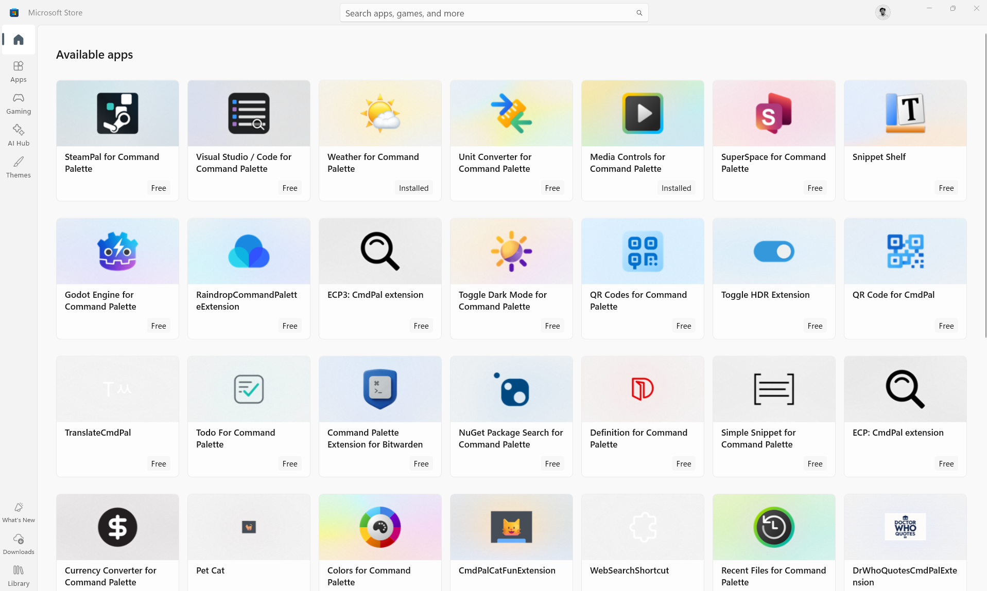 Apps for Command Palette Dock in the Microsoft Store