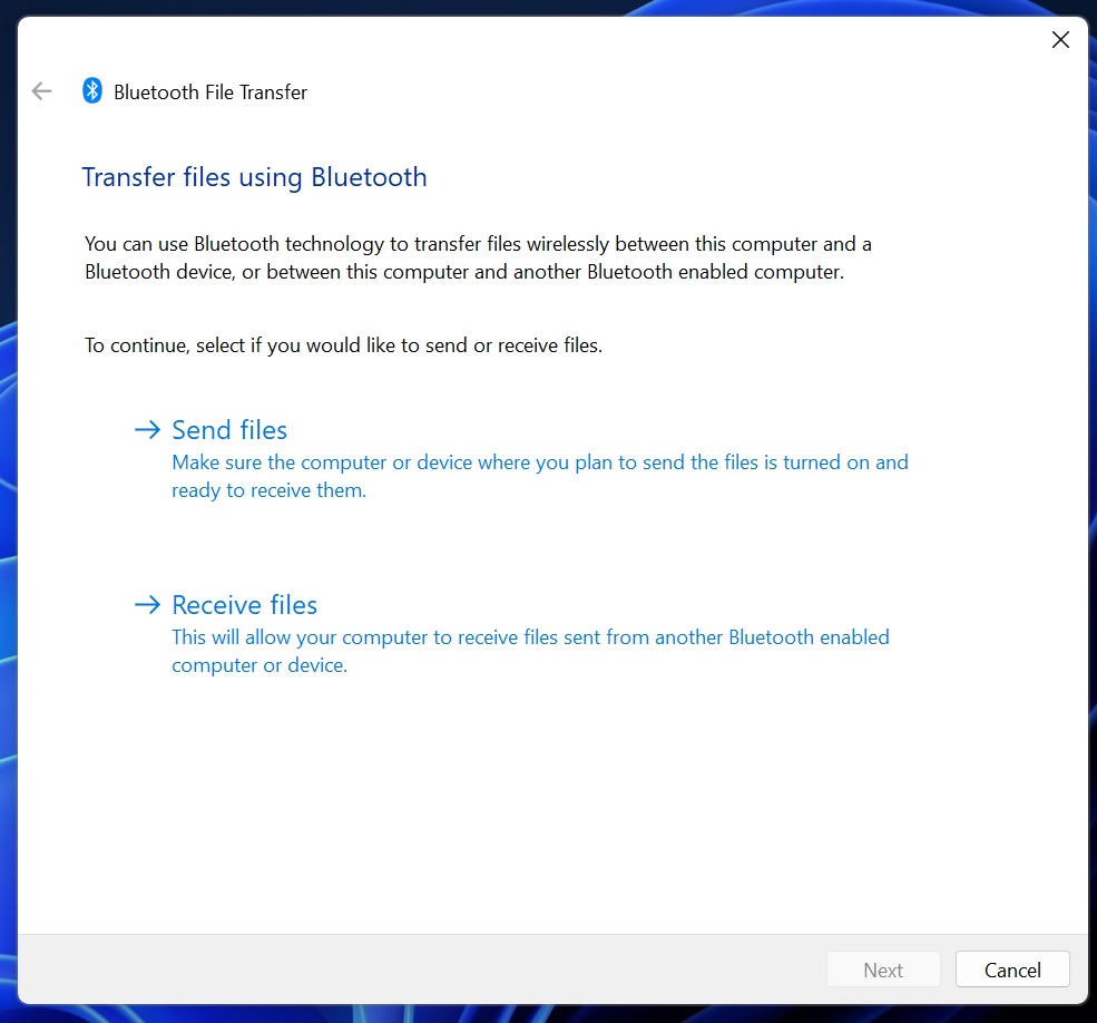 Bluetooth file transfer in Windows