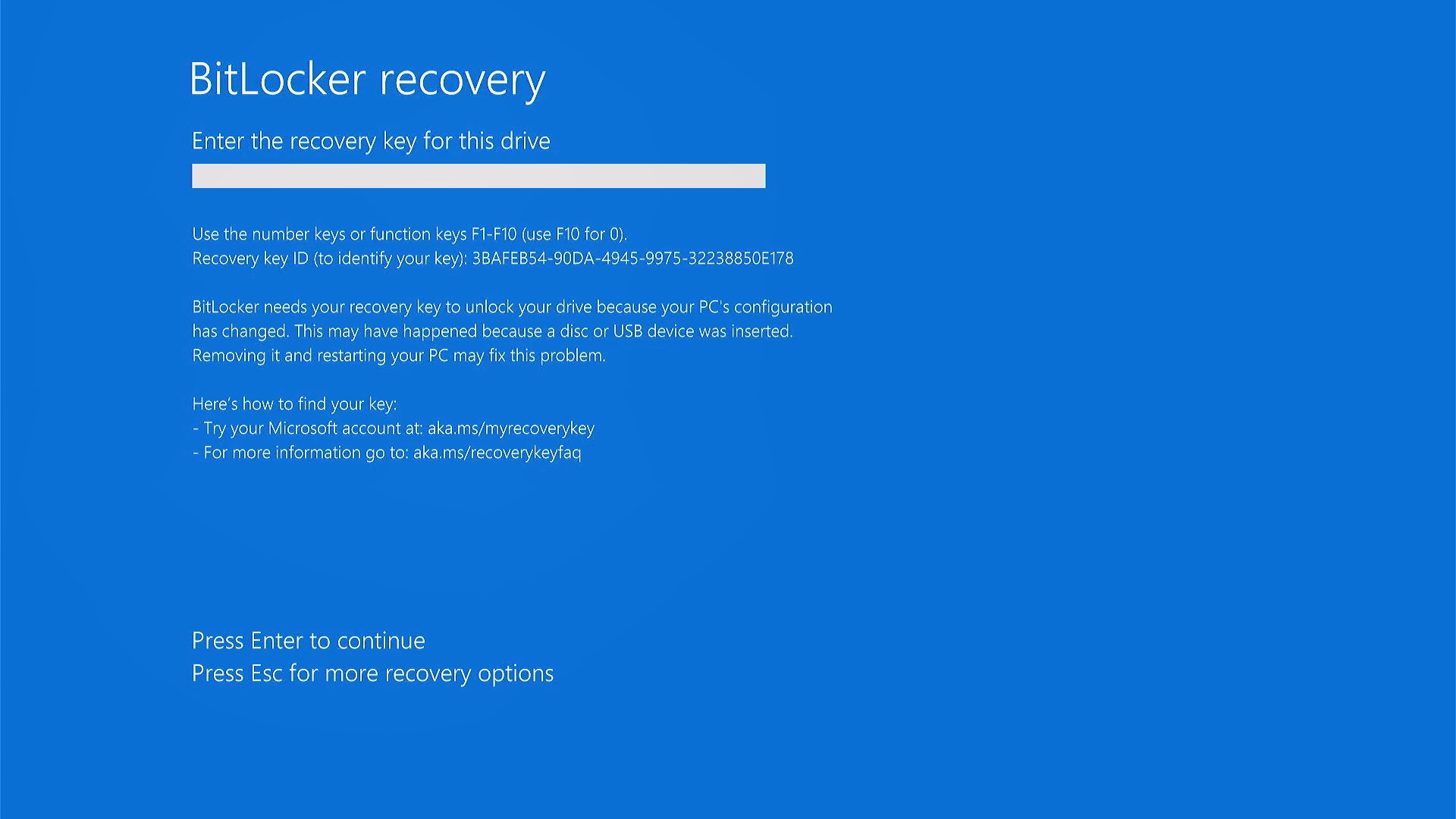Windows 11 BitLocker Recovery Screen