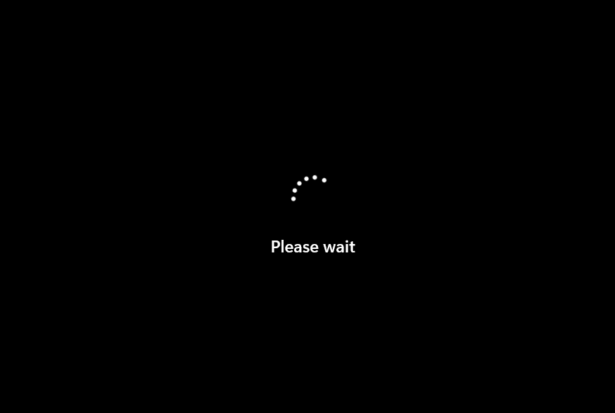 Please wait screen with rotating bubbles
