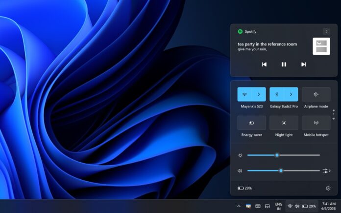 Windows 11 Quick Settings feature