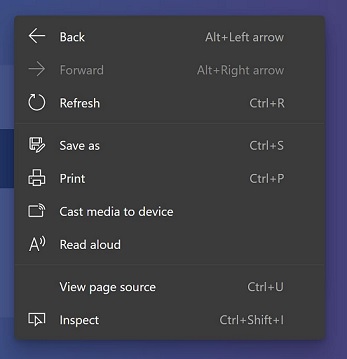 Microsoft Edge old right-click menu