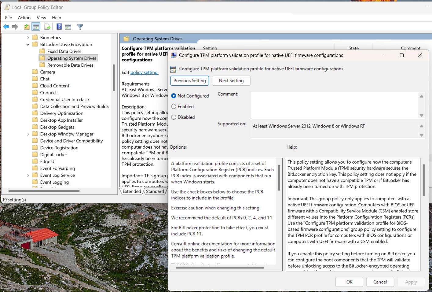 Configure TPM platform validation profile for native UEFI firmware configurations in Windows 11