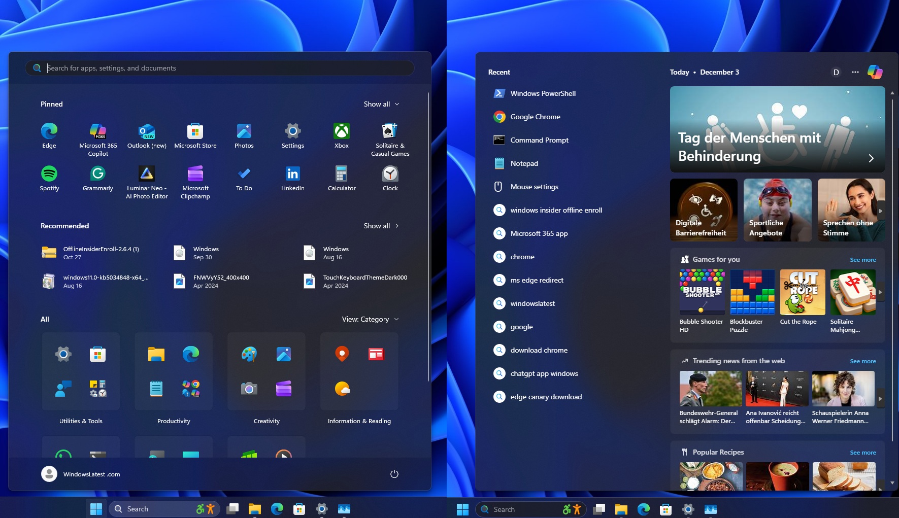Windows 11开始菜单和搜索