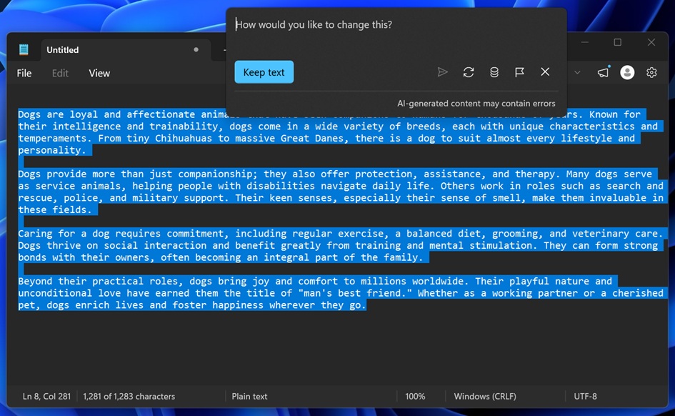 AI in Notepad