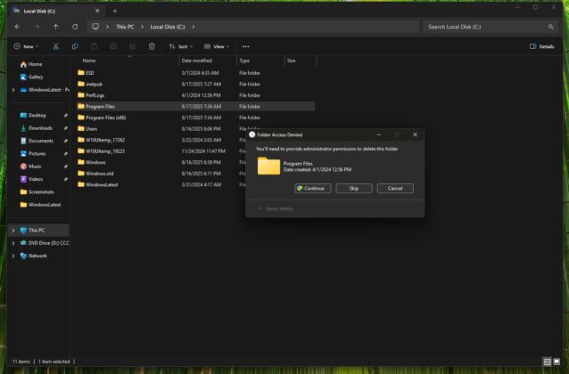 Folder access denied with dark mode
