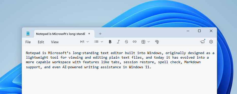 Notepad with Writing tools turned off
