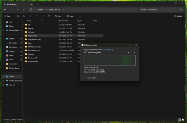 File Explorer dark mode for deleting files